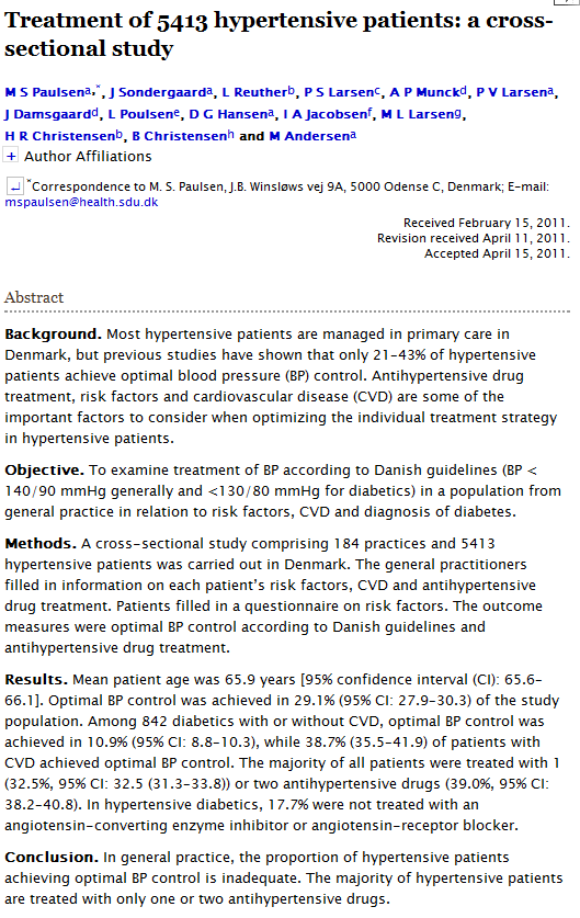 Treatment of 5413 hypertensive patients: a cross-sectional study